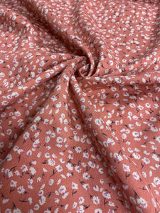 Salmon Pink and White Ditsy Floral Viscose Fabric - 1/2mtr - Dressmaking Fabric