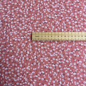 Salmon Pink and White Ditsy Floral Viscose Fabric - 1/2mtr - Dressmaking Fabric