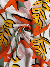 Load image into Gallery viewer, Fabric Remnant - orange leaf viscose twill - 170cms - FLAW