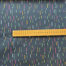 Load image into Gallery viewer, Black with colourful dashes cotton fabric - 1/2m