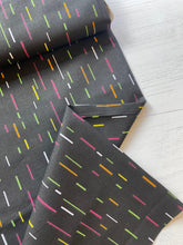 Load image into Gallery viewer, Black with colourful dashes cotton fabric - 1/2m