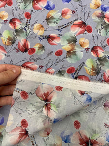 Grey/blue autumnal floral cotton lawn - 1/2mtr - Dressmaking Fabric