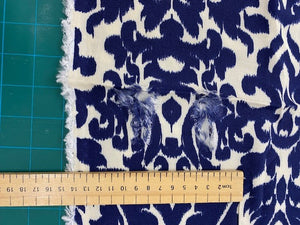 Fabric Remnant - navy damask viscose - 120cms - FLAW