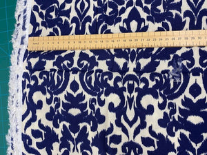 Fabric Remnant - navy damask viscose - 120cms - FLAW