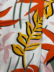 Fabric Remnant - orange leaf viscose twill - 170cms - FLAW