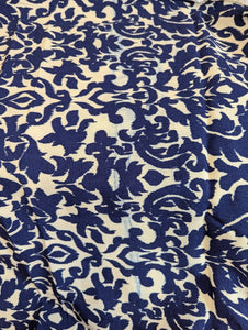 Fabric Remnant - navy damask viscose - 170cms FLAW