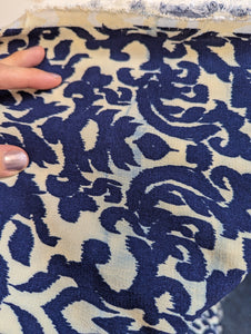 Fabric Remnant - navy damask viscose - 170cms FLAW