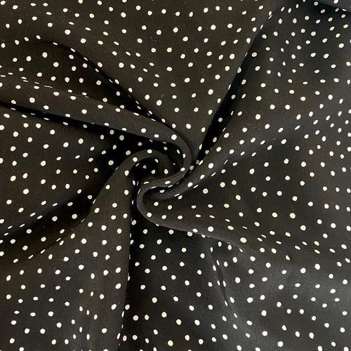 Fabric Remnant - black and white dot crepe viscose - 65cms