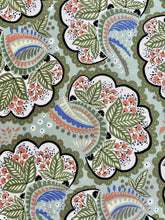 Load image into Gallery viewer, Scallop sage and peach leaf print viscose fabric - 1/2mtr