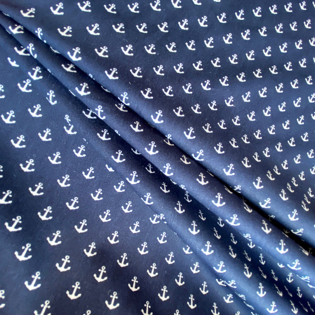 Navy Anchors Cotton Fabric (wide) - 1/2 mtr