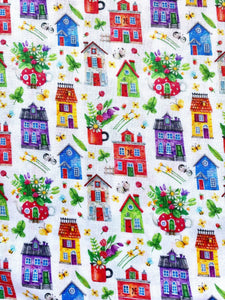 Cute houses cotton fabric (wide) - 1/2 mtr