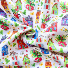 Load image into Gallery viewer, Cute houses cotton fabric (wide) - 1/2 mtr