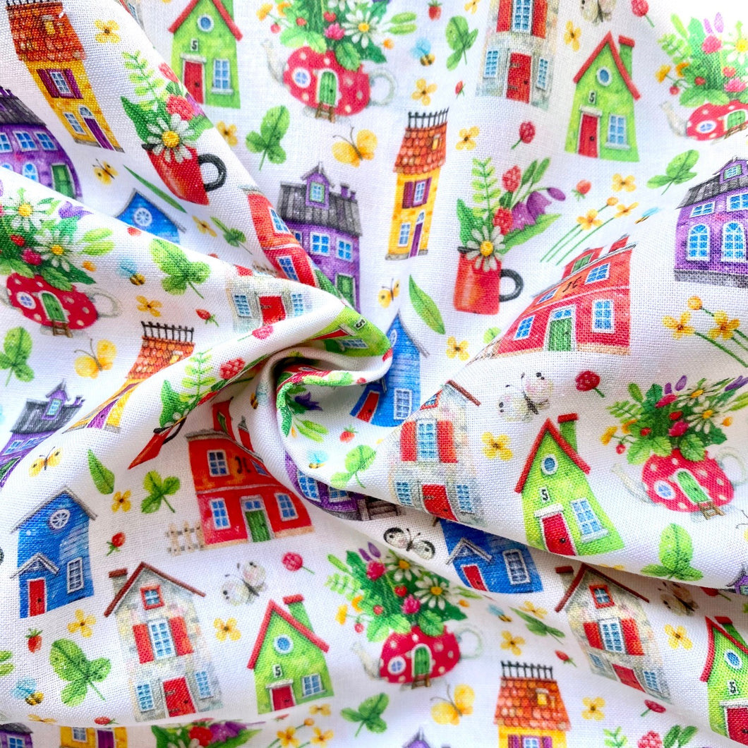 Cute houses cotton fabric (wide) - 1/2 mtr
