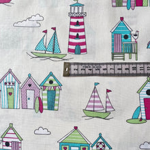 Load image into Gallery viewer, Beach huts pretty pastels cotton fabric (wide) - 1/2 mtr
