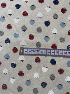 Red and blue strawberries hessian/linen heavyweight fabric - 1/2mtr