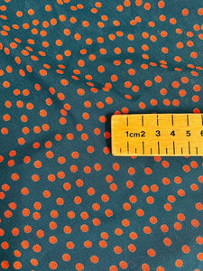 Teal/orange dot crepe - 1/2mtr