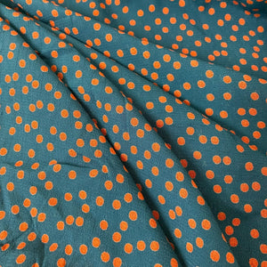 Teal/orange dot crepe - 1/2mtr - Dressmaking Fabric