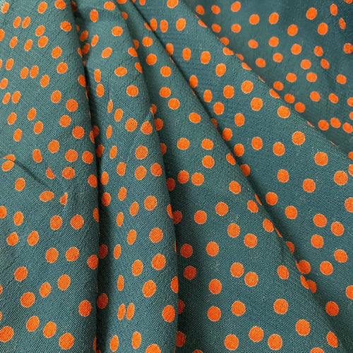 Teal/orange dot crepe - 1/2mtr - Dressmaking Fabric