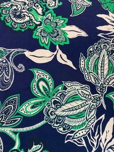 Navy and lime print viscose crepe - 1/2mtr