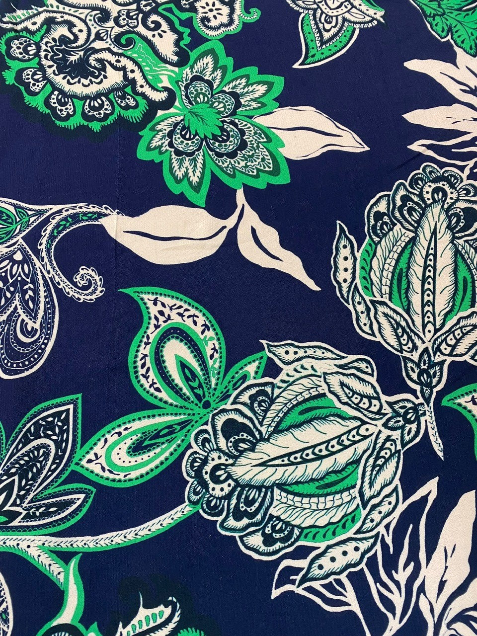 Navy and lime print viscose crepe - 1/2mtr