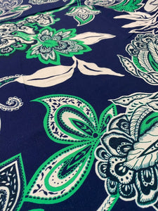 Navy and lime print viscose crepe - 1/2mtr