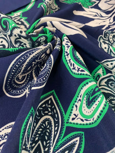 Navy and lime print viscose crepe - 1/2mtr