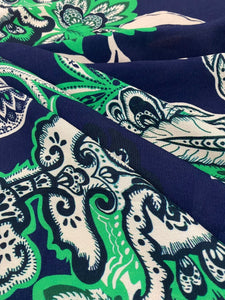 Navy and lime print viscose crepe - 1/2mtr