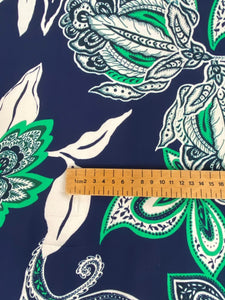 Navy and lime print viscose crepe - 1/2mtr