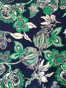 Navy and lime print viscose crepe - 1/2mtr