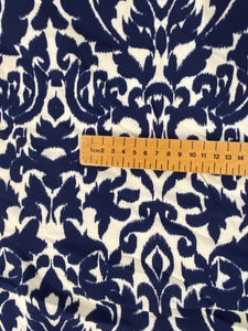 Fabric Remnant - navy damask viscose - 100cms