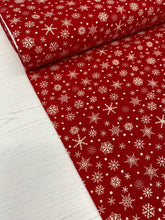 Load image into Gallery viewer, Festive red snowflake cotton fabric - 1/2 mtr