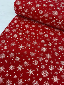 Festive red snowflake cotton fabric - 1/2 mtr