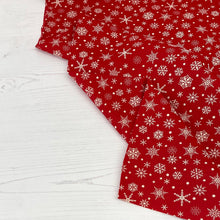 Load image into Gallery viewer, Festive red snowflake cotton fabric - 1/2 mtr