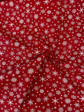 Load image into Gallery viewer, Festive red snowflake cotton fabric - 1/2 mtr