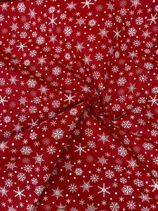 Festive red snowflake cotton fabric - 1/2 mtr