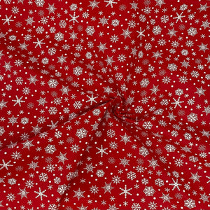 Festive red snowflake cotton fabric - 1/2 mtr