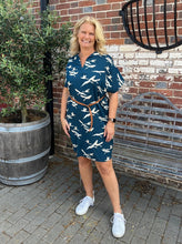 Load image into Gallery viewer, Navy bird viscose fabric - 1/2 mtr