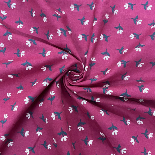 Cute Raspberry Coloured Floral Print Cotton Fabric - 1/2m