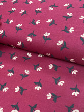 Load image into Gallery viewer, Cute Raspberry Coloured Floral Print Cotton Fabric - 1/2m