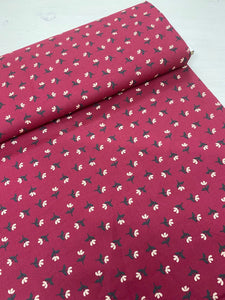 Cute Raspberry Coloured Floral Print Cotton Fabric - 1/2m