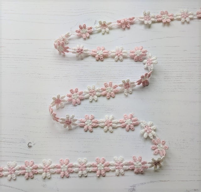 White and Pink Daisy Lace Trim