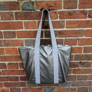 Faux leather silver tote bag Handmade Sample