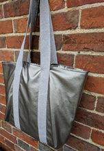 Load image into Gallery viewer, Faux leather silver tote bag Handmade Sample
