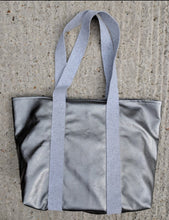 Load image into Gallery viewer, Faux leather silver tote bag Handmade Sample