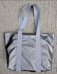 Faux leather silver tote bag Handmade Sample