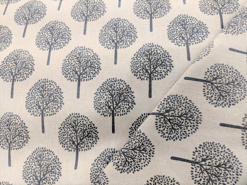 Grey trees on ivory heavyweight cotton fabric