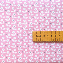 Load image into Gallery viewer, Pretty pink background with white ditsy floral and dot cotton fabric