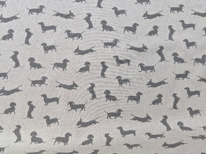 Sausage dog print on linen/hessian fabric - 1/2mtr