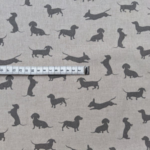 Sausage dog print on linen/hessian fabric - 1/2mtr