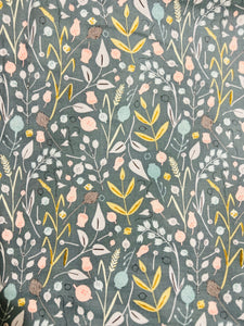 Sage Green Pastel Floral Cotton Fabric - 1/2m